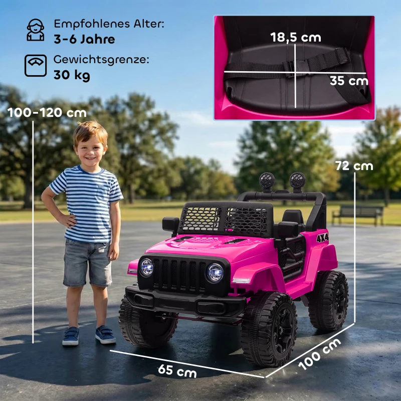 HOMCOM Kinder Elektroauto 12V Elektro Kinderauto mit Fernbedienung 2 Motor LED Hupe für Kinder von 3-6 Jahren 100x65x72 cm Rosa