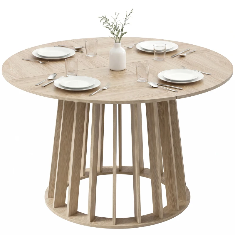 HOMCOM Table à Manger Ronde pour 4 à 6 Personnes, Ø 120 x 75 cm, Table de Cuisine avec Piétement à Lattes Robuste, Bois Naturel