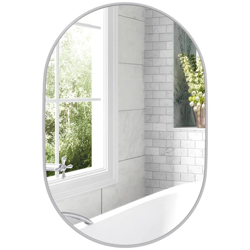 HOMCOM Oglindă de Baie Ovală Montabilă pe Perete cu Ramă din Aluminiu, Verticală sau Orizontală, 60x90 cm, Argintiu