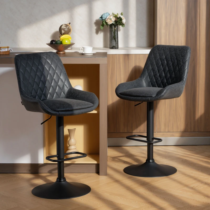 HOMCOM Set of Two Faux Leather Retro Bar Stools - Black