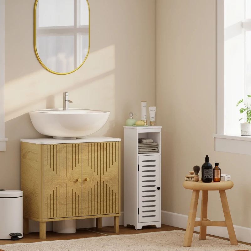 HOMCOM Meuble salle de bain, armoire salle de bain 4 niveaux  porte persienne, étagère ouvert, 22x20x75cm, blanc