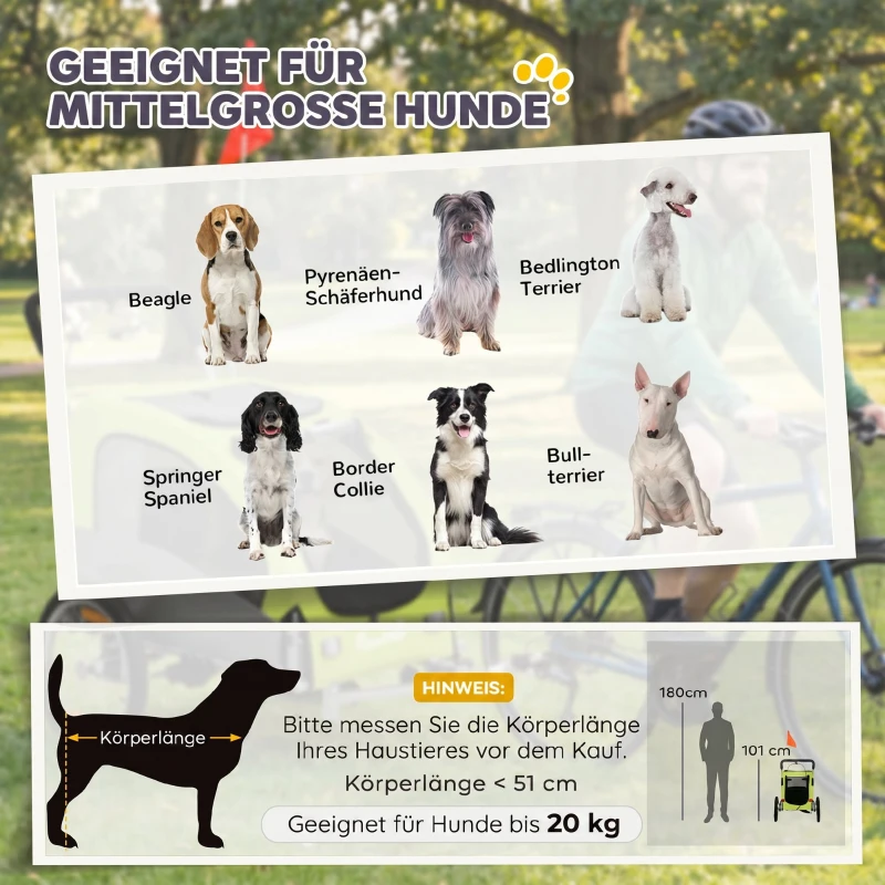 PawHut 2-in-1 Hundeanhänger für Fahrrad Faltbarer Hundebuggy für kleine & mittelgroße Hunde bis 20 kg, Grün