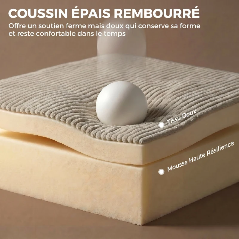 HOMCOM Fauteuil à Bascule, Rocking Chair en Velours Côtelé avec Dossier Haut et Accoudoirs, Pieds en Bois d'hévéa, Beige