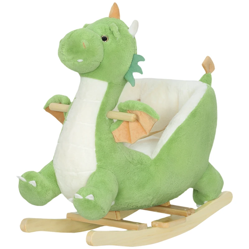 AIYAPLAY Schaukeltier, Dinosaurier-Schaukel, interaktive Tiergeräusche, weiche Füllung, Holzrahmen, 73 x 39 x 66 cm, Grün
