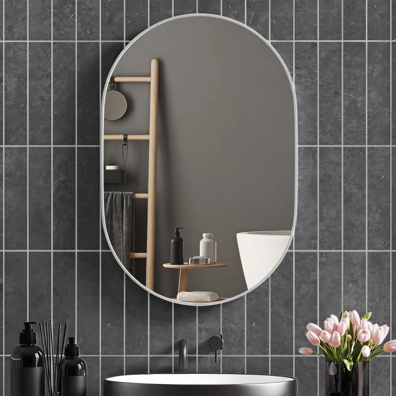HOMCOM Espejo de Baño Ovalado 60x90 cm Espejo Decorativo de Pared con Marco de Aluminio para Salón Horizontal o Vertical Plata