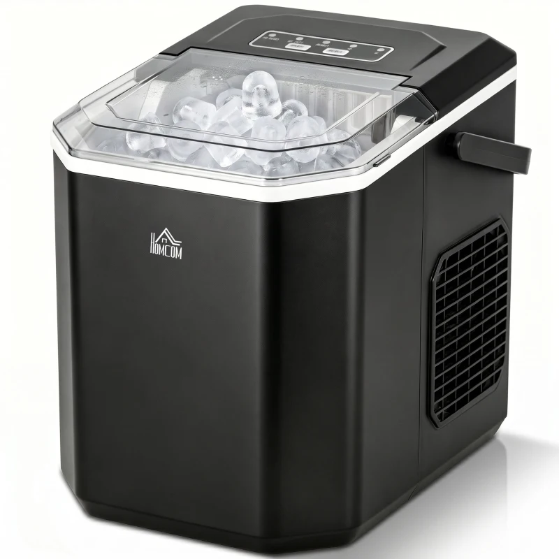 HOMCOM Macchina del Ghiaccio Autopulente da 9 Cubetti in 6-13 Minuti, in PP e Rame, 22.2x29.4x29 cm, Nera