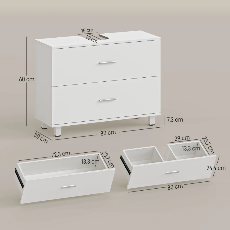 HOMCOM Mueble Bajo Lavabo con 2 Cajones Estilo Moderno para Lavabo sin Pedestal 80x30x60 cm Blanco