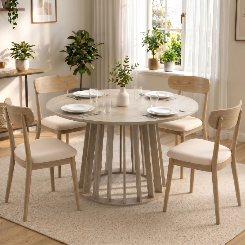 HOMCOM Table à Manger Ronde pour 4 à 6 Personnes, Ø 120 x 75 cm, Table de Cuisine avec Piétement à Lattes Robuste, Bois Naturel