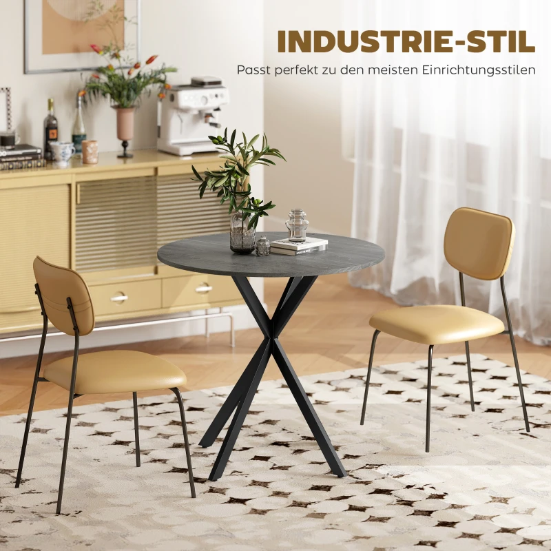 HOMCOM Ronde keukentafel, 80 cm, compact tafelblad, spaanplaat, metaal, grijs