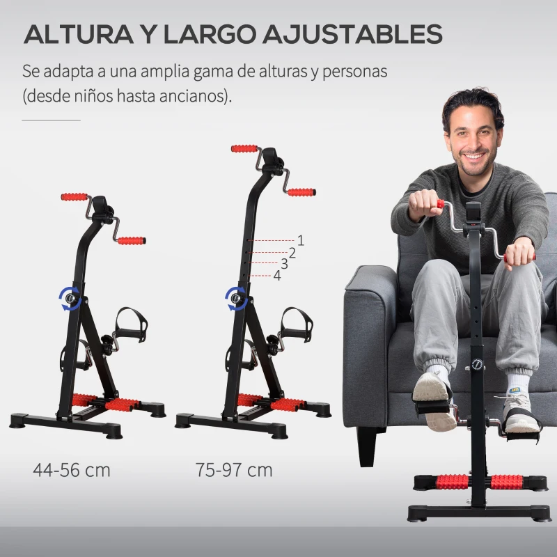 HOMCOM Pedales Estáticos Personas Mayores de Piernas y Brazos Altura Ajustable 75-97 cm Pantalla LCD y Rodillo Masajeador