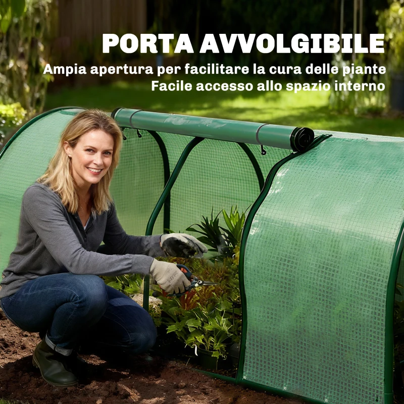 Outsunny Serra da giardino a Tunnel in Acciaio e con Copertura in PVC, 200x100x80 cm, Verde