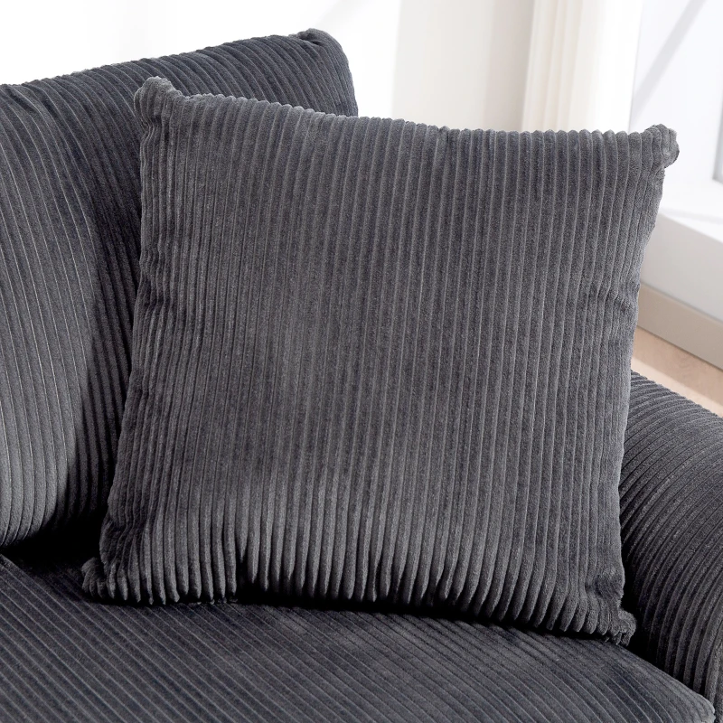 HOMCOM Canapé 3 places 212 cm avec 2 coussins à ressorts, tissu velours côtelé, pour salon, chambre, bureau à domicile, gris foncé