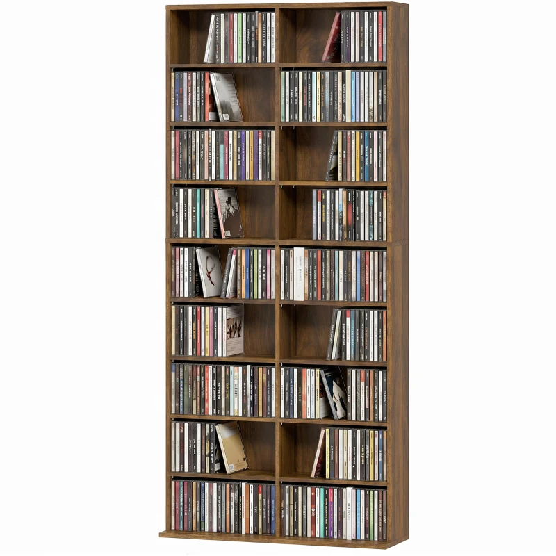 HOMCOM Rangements pour CD et DVD 18 compartiments capacité max. 640 CD/360 DVD 430 Blu-ray 78,5 x 24 x 175 cm noyer foncé