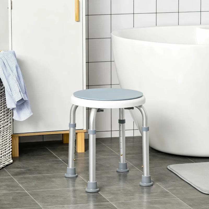 HOMCOM 360° Swivel Shower Chair, Height Adjustable Aluminium Shower Stool with Non-Slip Feet for Disabled, Elderly, Light Blue