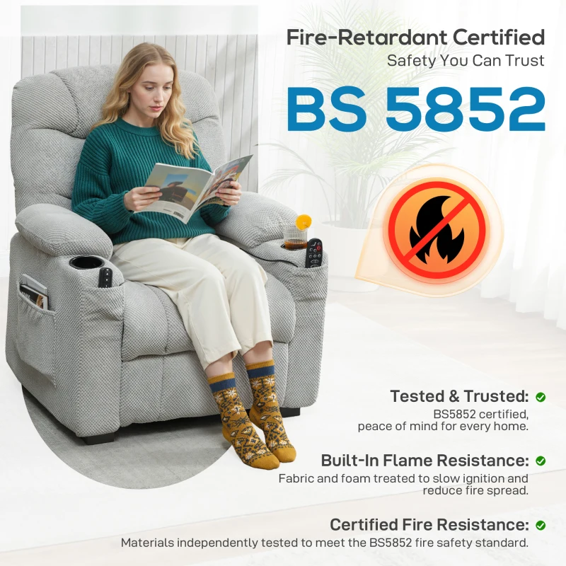 HOMCOM Electric Massage Recliner Armchair with Vibration, Heat, Whisper-Quiet Motor, Memory Function, Fleece Power Reclining Chair with Spring Pack, USB Port, Footrest, Side Pocket, Grey
