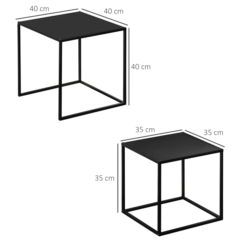 HOMCOM bijzettafel, salontafel, gedekte tafel, set van 2, modern design, stalen frame, zwart, 40 x 40 x 40 cm