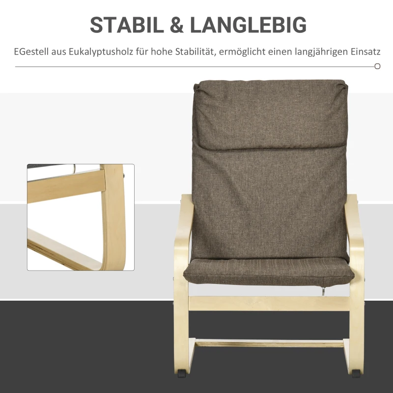 HOMCOM Fauteuil in linnenlook met hoofdsteun en armleuningen, houten frame, bruin+ naturel