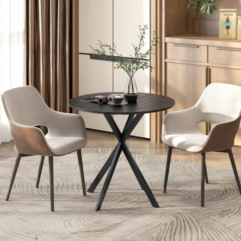 HOMCOM Table à Manger Ronde pour 2 Personnes avec Plateau Aspect Bois et Piètement Croisé en Acier, Noir