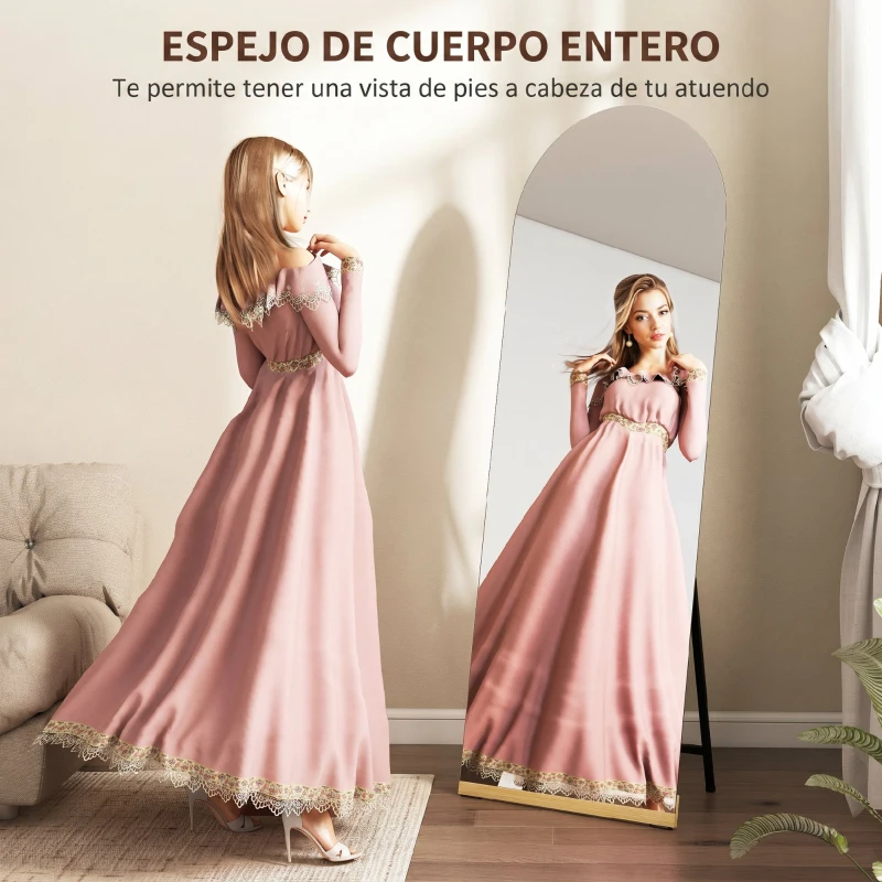 HOMCOM Espejo de Cuerpo Entero Curvado 160x50 cm sin Marco Base de Madera Espejo de Pie Transparente