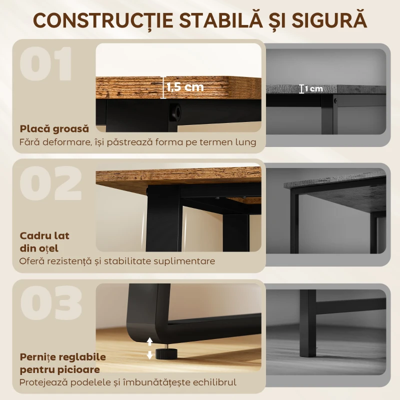 HOMCOM Birou pentru Cameră Stil Industrial cu Colțuri Rotunjite, din Lemn și Oțel, 120x60x76 cm, Negru și Maro