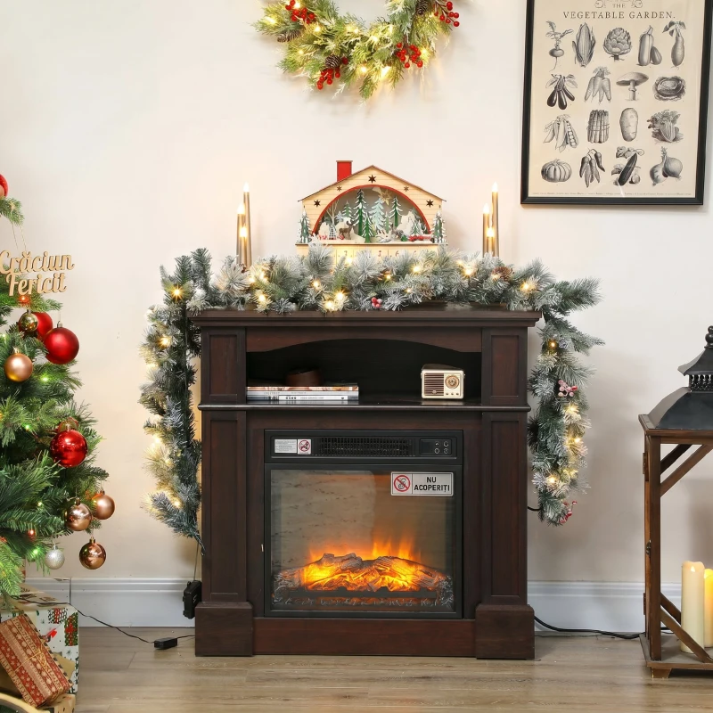 HOMCOM Ghirlandă de Crăciun Ø25x180 cm cu 50 lumini LED, fructe de pădure și conuri, din plastic și metal, verde și alb