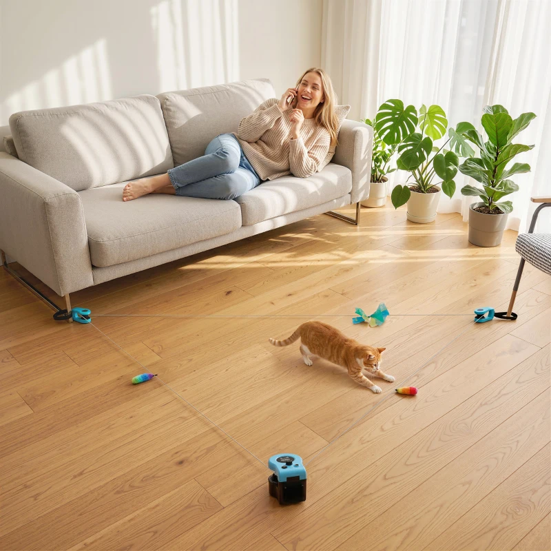 PawHut Interactive Cat Toy for Indoor Kittens & Adult with Adjustable Speed, DIY Track & Mouse Sound