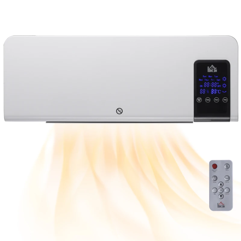 HOMCOM Elektrische verwarming, wandmontage, zwenkfunctie, 2 modi, timer, LED-display, Wit