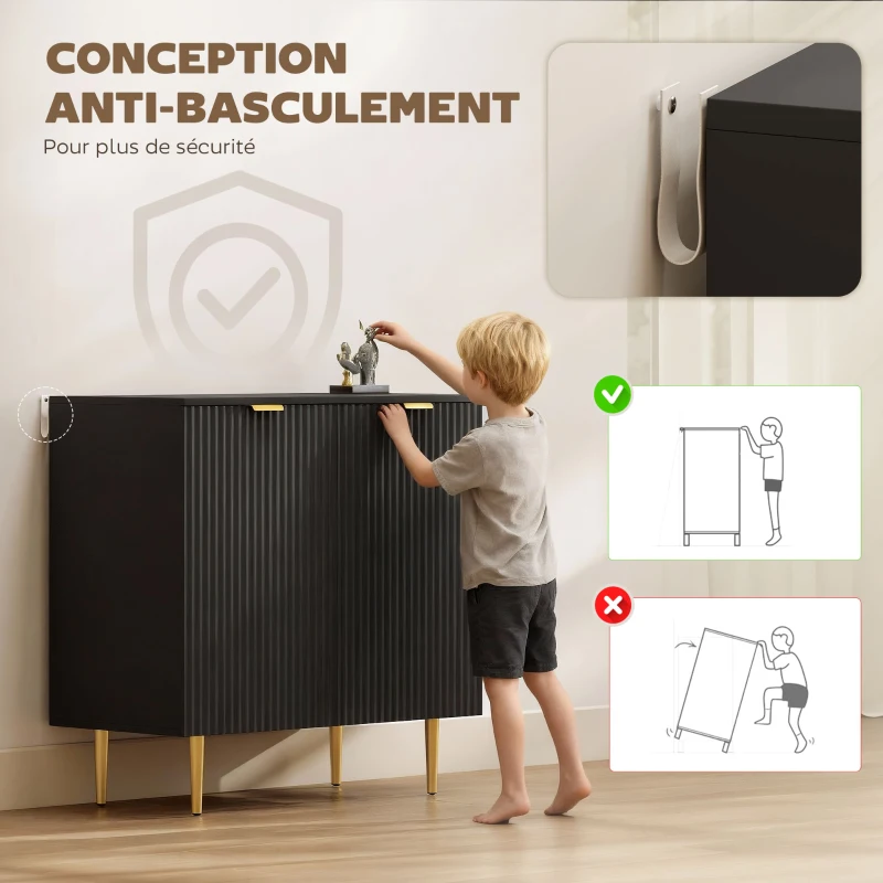 HOMCOM Buffet cuisine meuble de rangement avec 2 portes étagère réglable pieds métalliques surélevés 80 x 40 x 80 cm noir