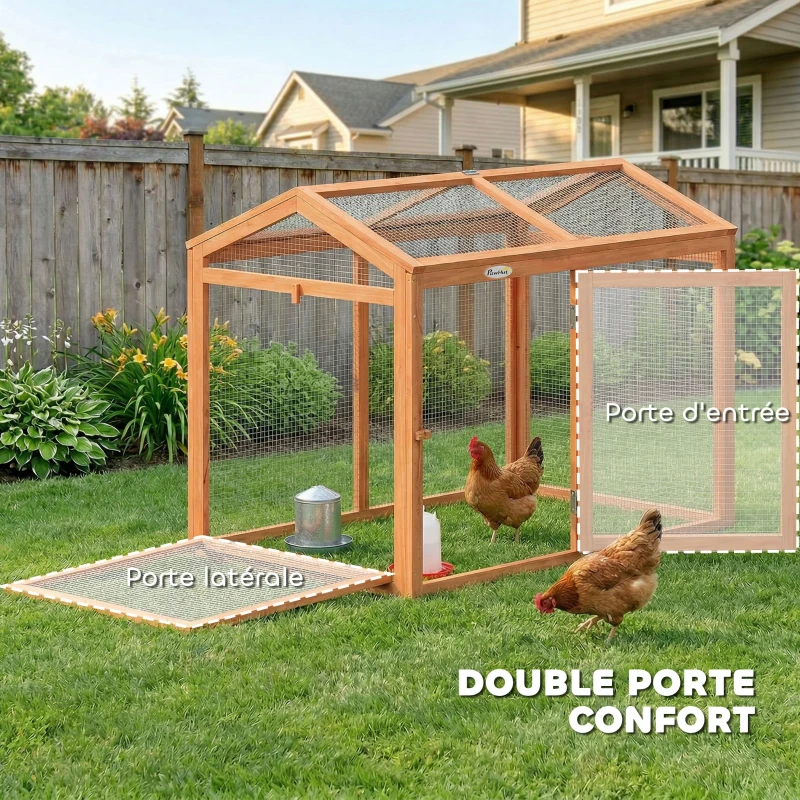 PawHut Enclos Poulailler en Bois avec Perchoir et Doubles Portes, Poulailler modulable pour jardin 104 x 70,5 x 84 cm, Orange