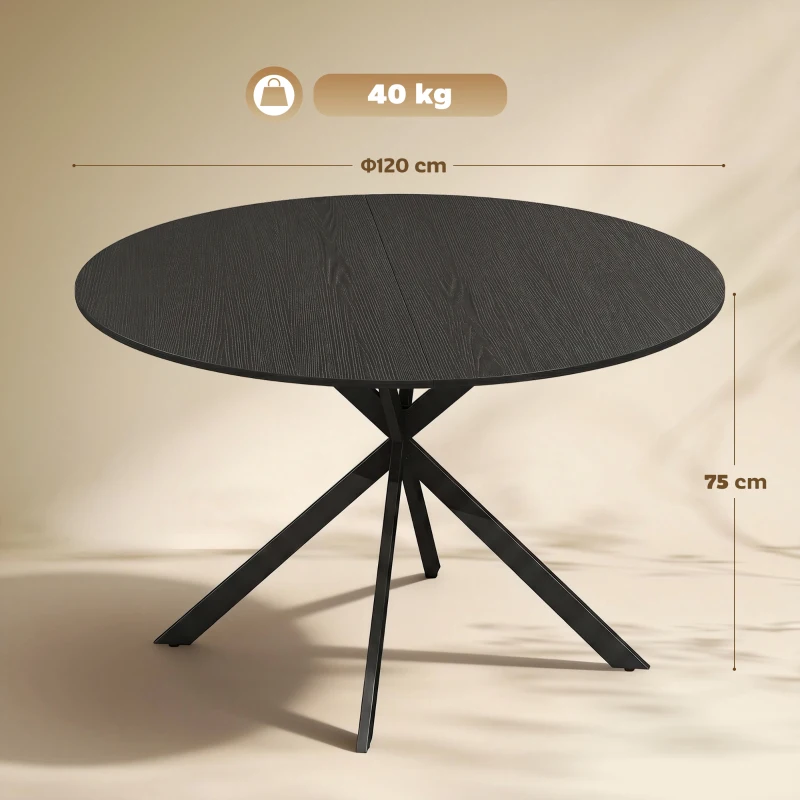 HOMCOM Ronde eettafel voor 4 personen, keukentafel in industriële stijl met stalen poten, voor eetkamer, keuken, zwart