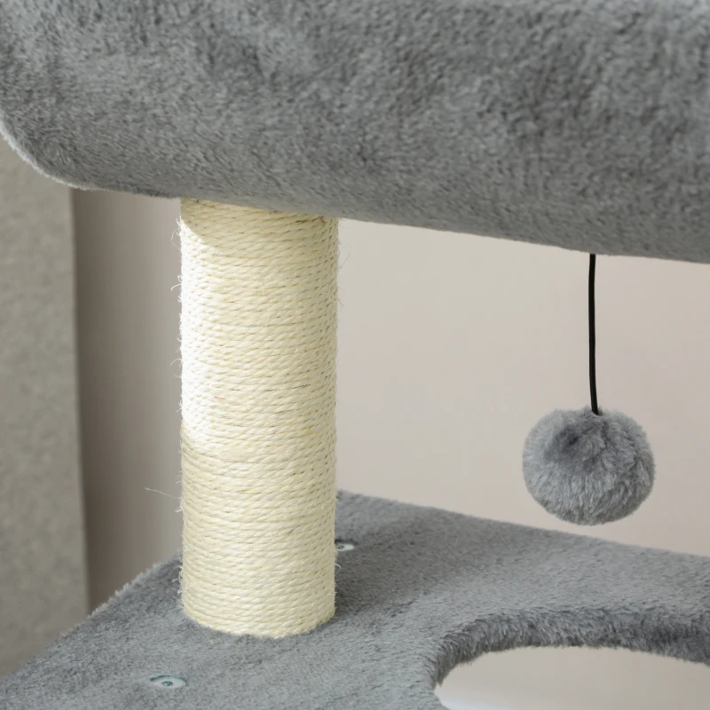 PawHut Kratzbaum Katzenbaum, inkl. Spielzeug und Katzenbett, 60 cm x 30 cm x 76 cm, Hellgrau
