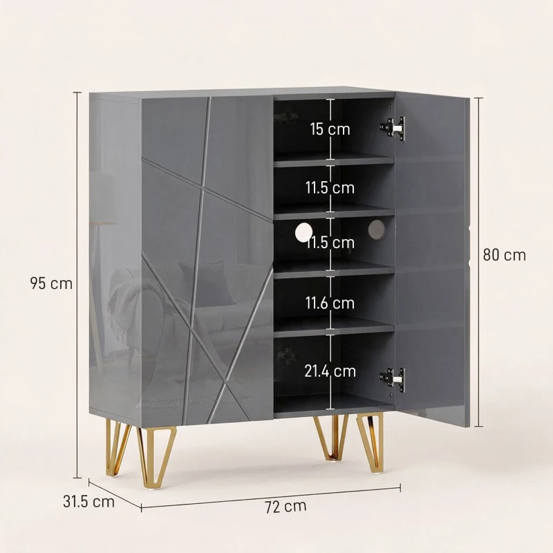 HOMCOM Narrow Shoe Storage Cabinet with Soft-Close Hinges and Adjustable Shelves for 15-20 Pairs of Shoes, Grey