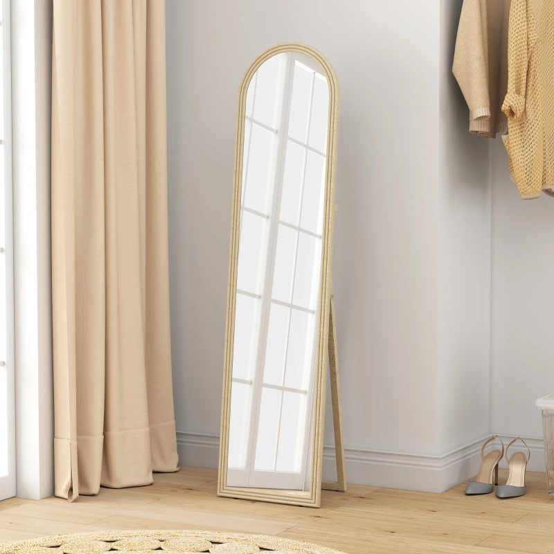 HOMCOM Espejo de Pie Cuerpo Entero con Marco Efecto Piedra Espejo de Pared con 2 Formas de Uso Arqueado 40x3,7x160 cm Beige