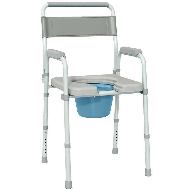HOMCOM Chaise percée toilette pliable antidérapante hauteur réglable, siège et accoudoirs rembourrés, charge 150 kg, Gris
