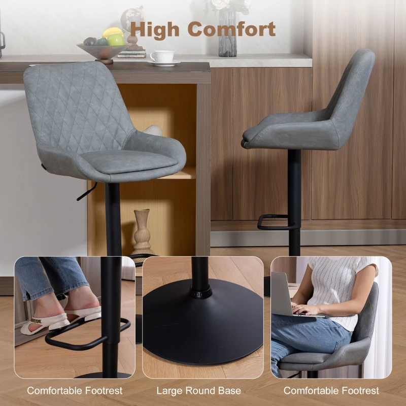 HOMCOM Set of Two Faux Leather Retro Bar Stools - Light Grey