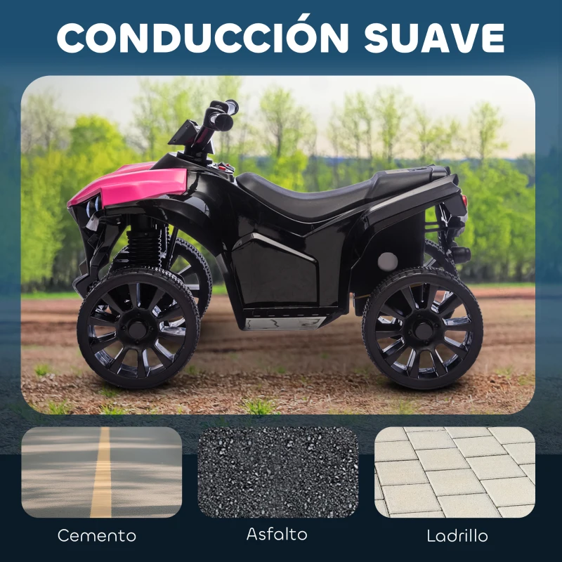 AIYAPLAY Quad Eléctrico para Niños 6 V Quad para Niños de 18 a 56 Meses Velocidad hasta 3 km/h Faros y Música 70x42x45 cm Rosa
