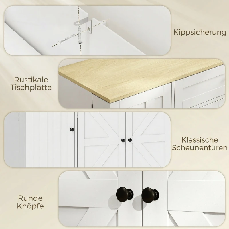HOMCOM Sideboard, Landhausstil Küchenschrank mit Schiebetüren, 1 Schublade, 2 verstellbaren Einlegeböden, Türregalen