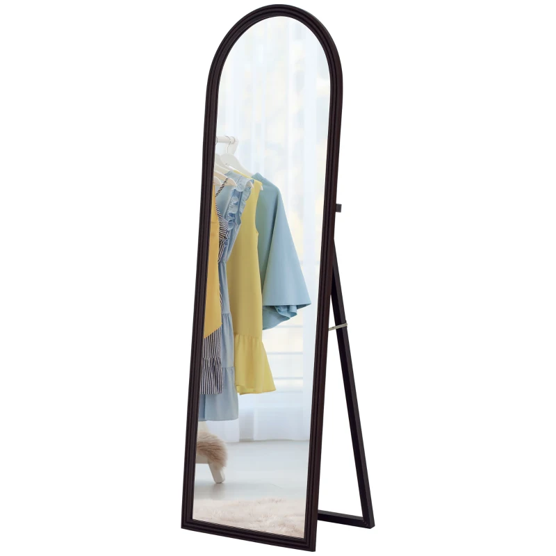 HOMCOM Miroir de sol arqué pleine longueur miroir sur pied cadre en effet imitation pierre pour salon chambre 53x163cm marron