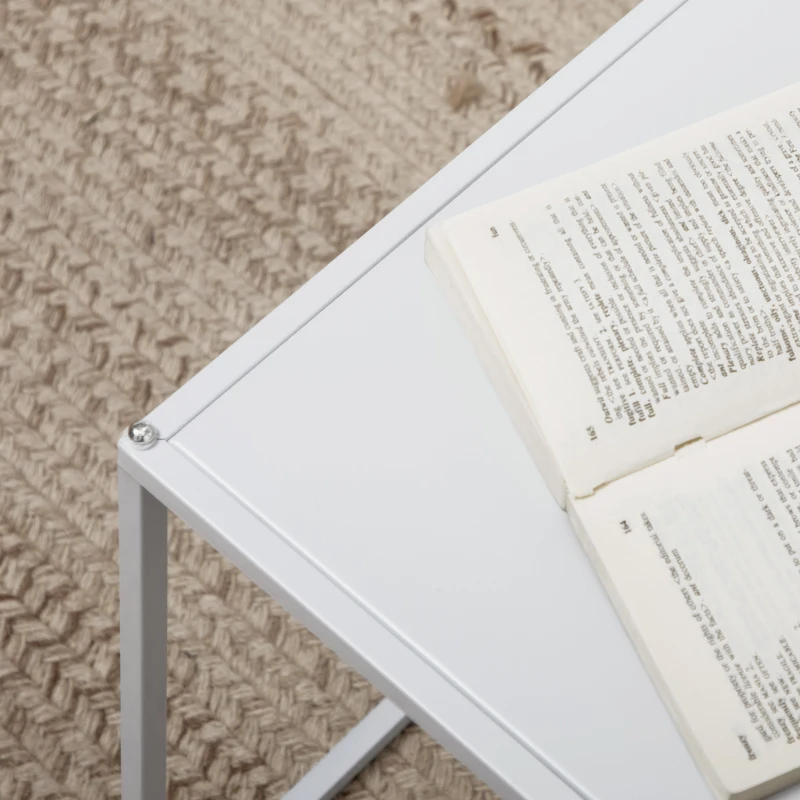 HOMCOM Bijzettafelset, Moderne Nesttafels, Ruimtebesparend, Stabiel Stalen Frame, Wit