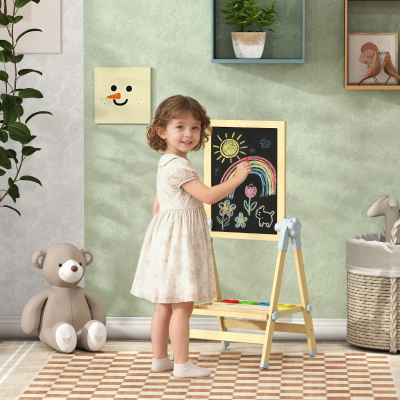 AIYAPLAY Cavalete Infantil com Altura e Ângulo Ajustáveis Dupla Face Quadro Branco Magnético e de Giz  48,5x46,5x70-97 cm Madeira