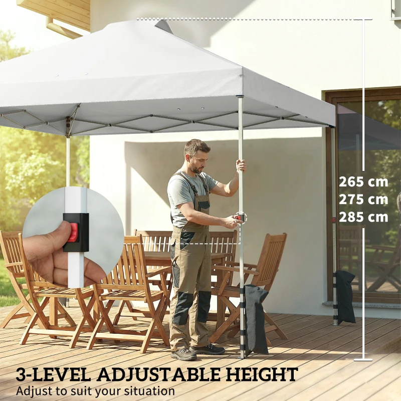Outsunny Pop Up Gazebo Waterproof Height Adjustable Canopy with 3 Sidewalls Wheeled Bag for Parties 3 x 3 m White