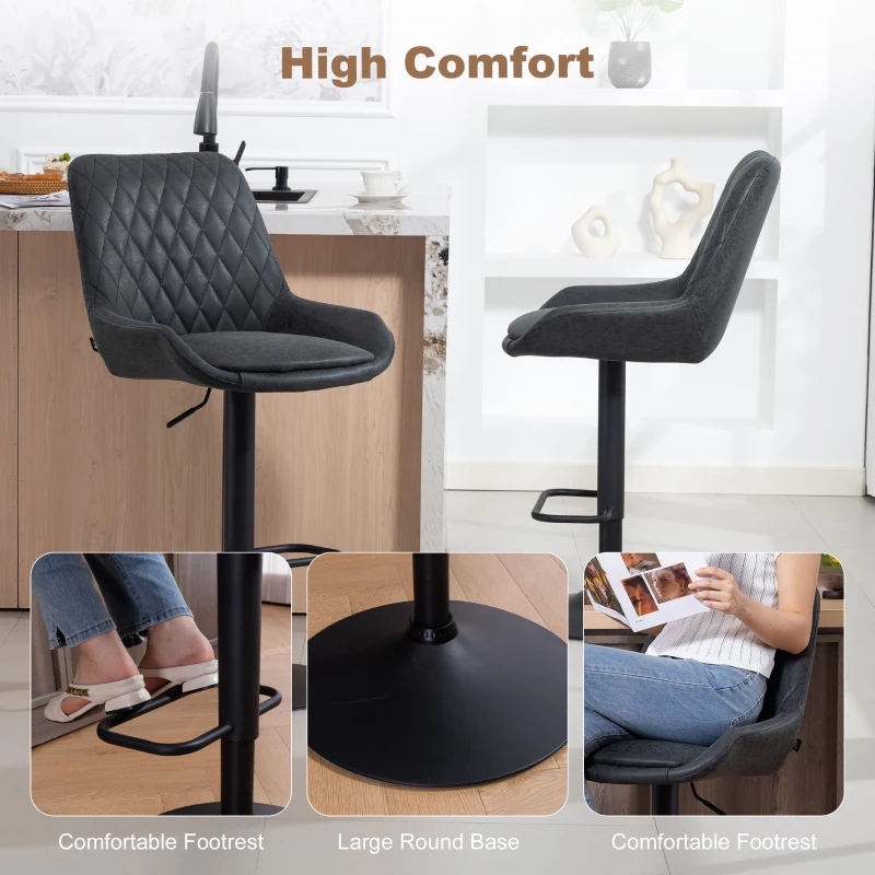 HOMCOM Set of Two Faux Leather Retro Bar Stools - Black