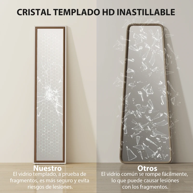 HOMCOM Espejo de Cuerpo Entero 157x37 cm con Marco Bicolor Espejo de Pie Inclinado o Colgante Blanco y Marrón
