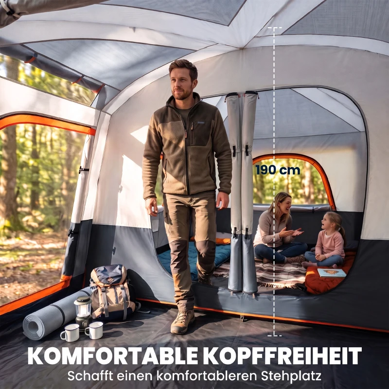Outsunny Campingzelt für 4 Personen leicht, stabil wasserabweisend Tunnelzelt mit Vordach Bodenplane Dunkelgrau