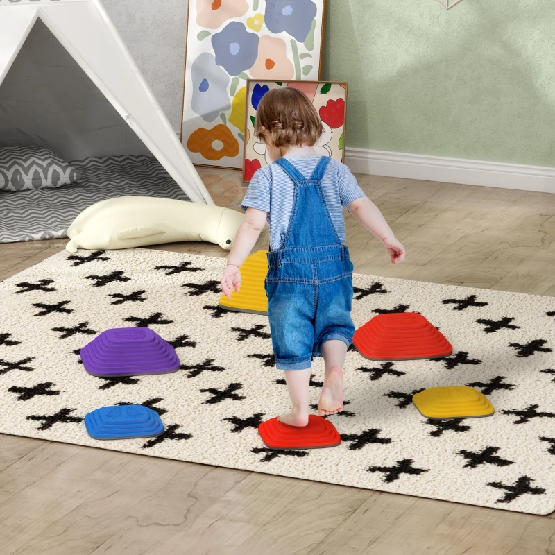 AIYAPLAY Balance Stepping Stones for Kids, 6-Piece Non-Slip Stackable River Stones, Obstacle Courses for Balance and Motor Skill