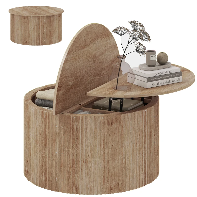 HOMCOM Table basse relevable, table de salon avec compartiment caché et plateau à fermeture douce, bois naturel