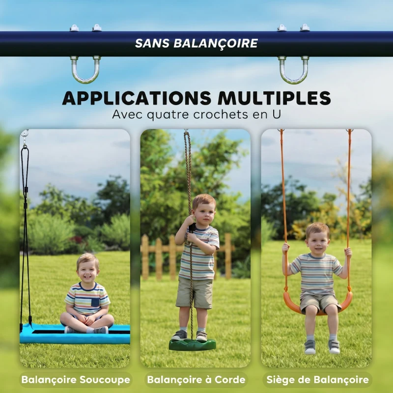 AIYAPLAY Balançoire portique pour enfant avec double balançoire cadre en acier, pour 3-8 ans, 260x160x178cm bleu