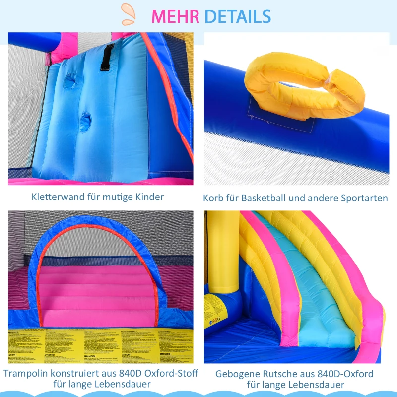 Outsunny Opblaasbaar springkasteel met glijbaan speelkasteel springkasteel met blazer voor 4 kinderen(m-8)
