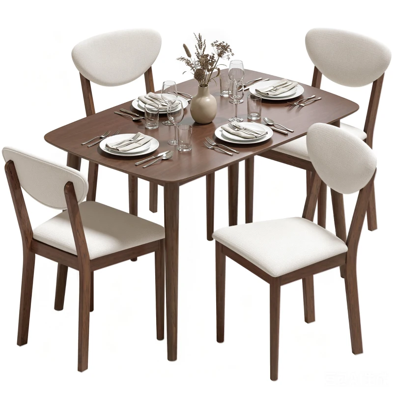 HOMCOM Ensemble table salle à manger avec 4 chaises, table de cuisine avec chaises pour 4 personnes, assise rembourrée, crème