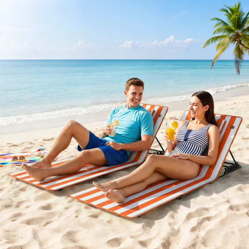 Outsunny Set 2 Șezlonguri Pliabile Portabile pentru Plajă, Spătar Reglabil, Portocaliu.